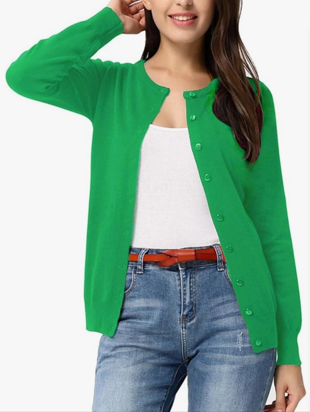 Grace Karin Womens Long Sleeve Knit Button Down Cardigan XL Green